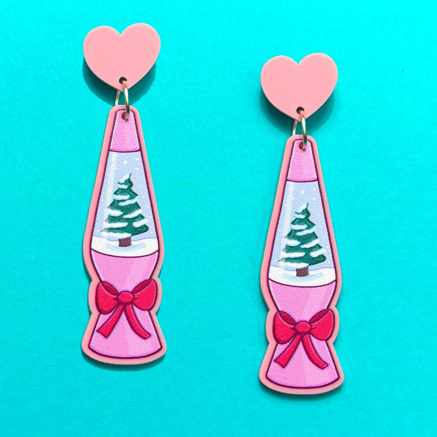 Pink Christmas Tree Lava Lamp Drop Earrings