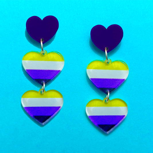 Nonbinary Heart Drop Earrings
