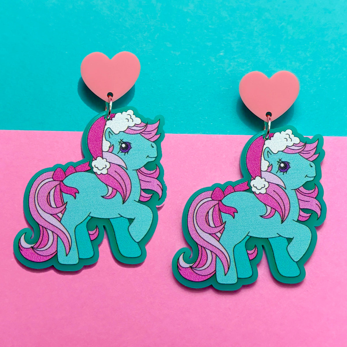 Minty Holiday Pony Drop Earrings