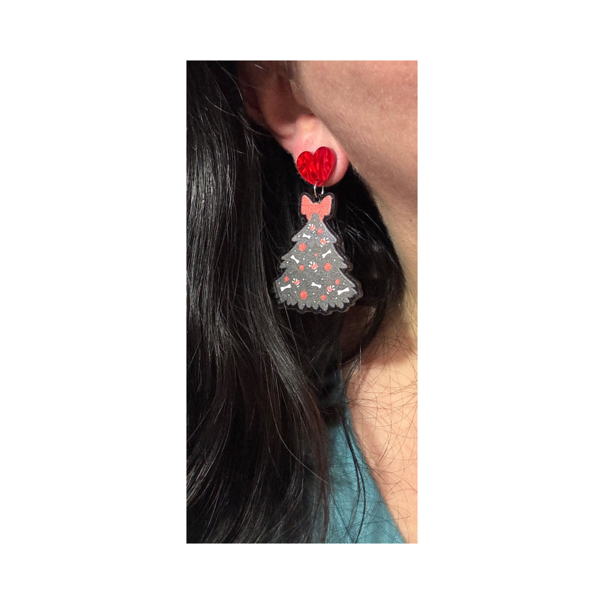 Red Bow Creepmas Tree Drop Earrings