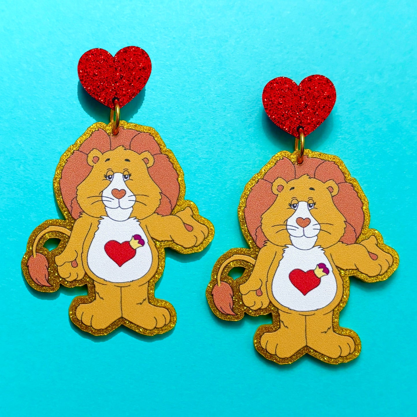 Heart Rainbow Lion Drop Earrings