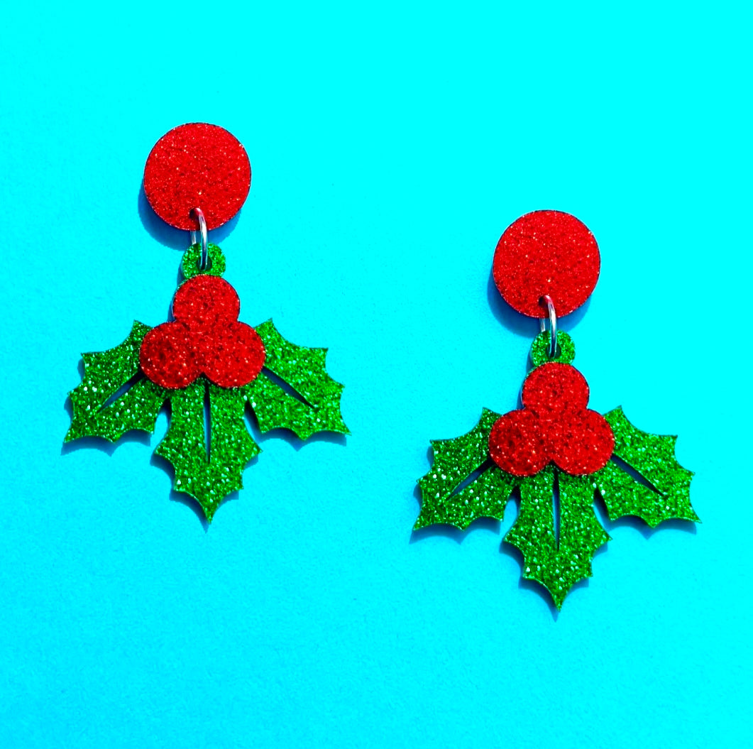 Holly & Berries Sparkle Drop Earrings