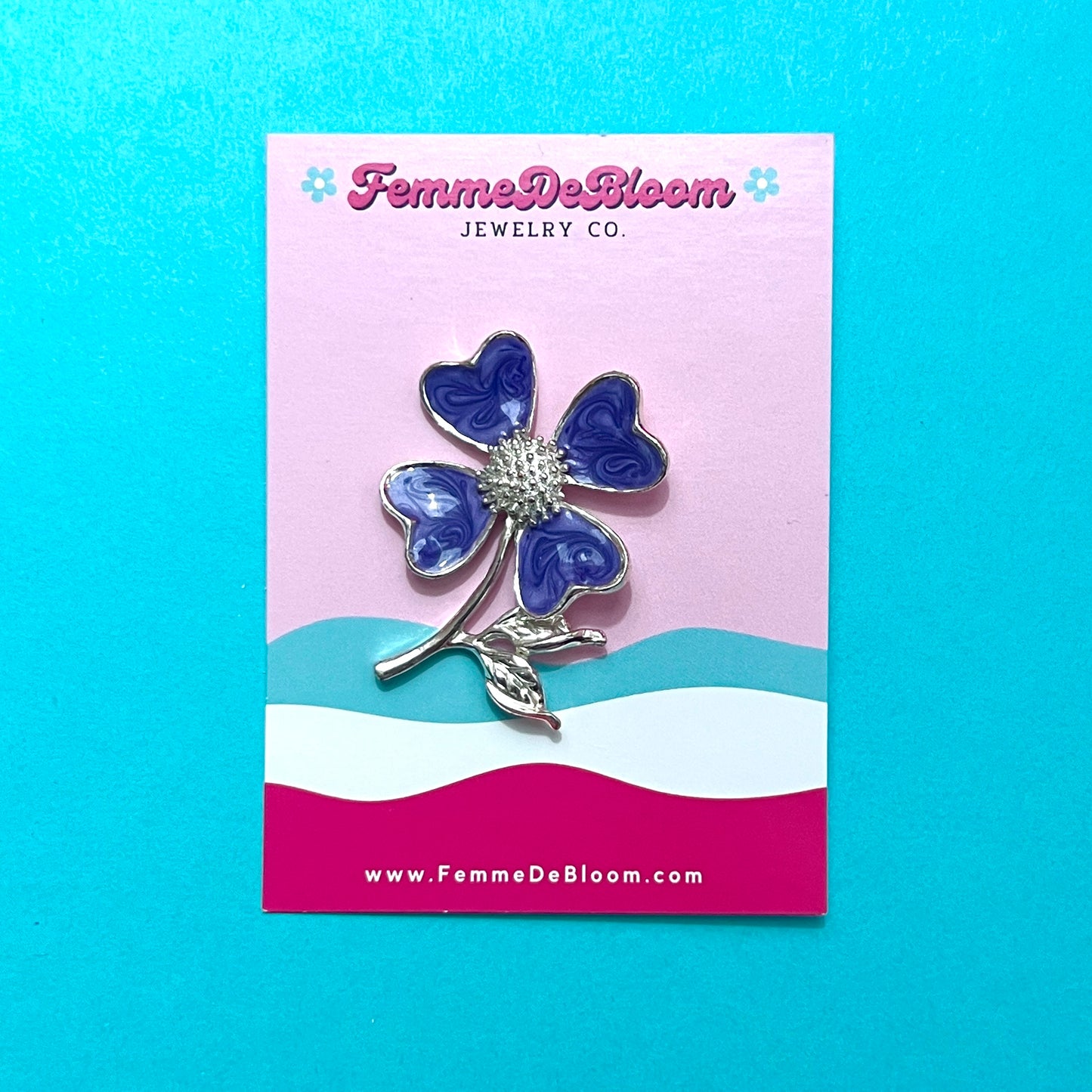 1970s Lavender & Silver Flower Brooch