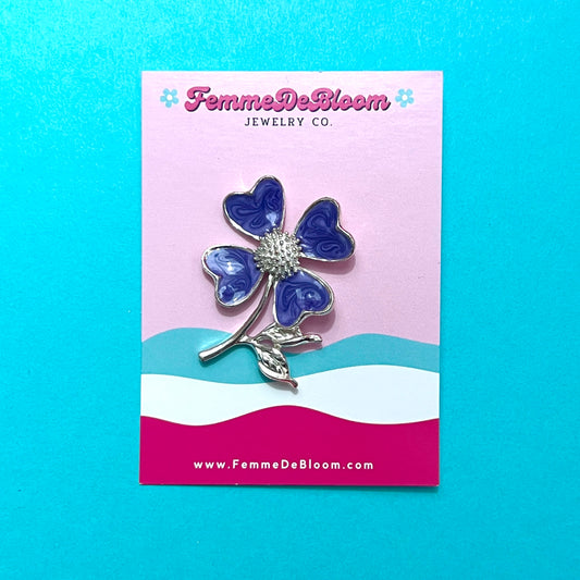 1970s Lavender & Silver Flower Brooch
