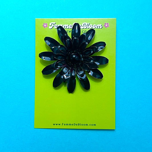 1960s Black Layered Flower Brooch