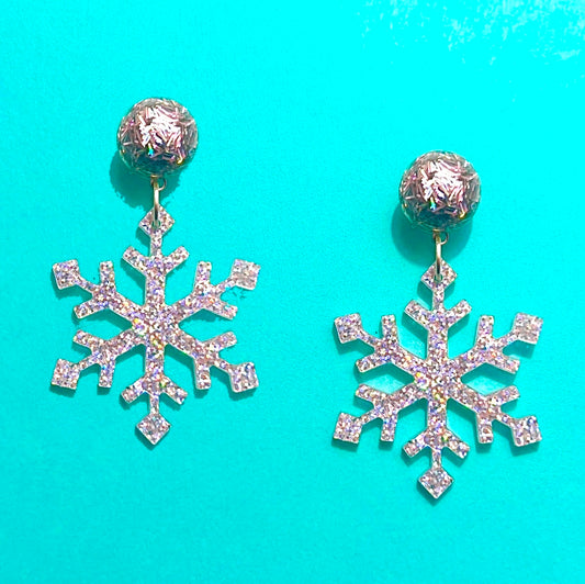 Small Acrylic Snowflake Sparkle Drop Earrings