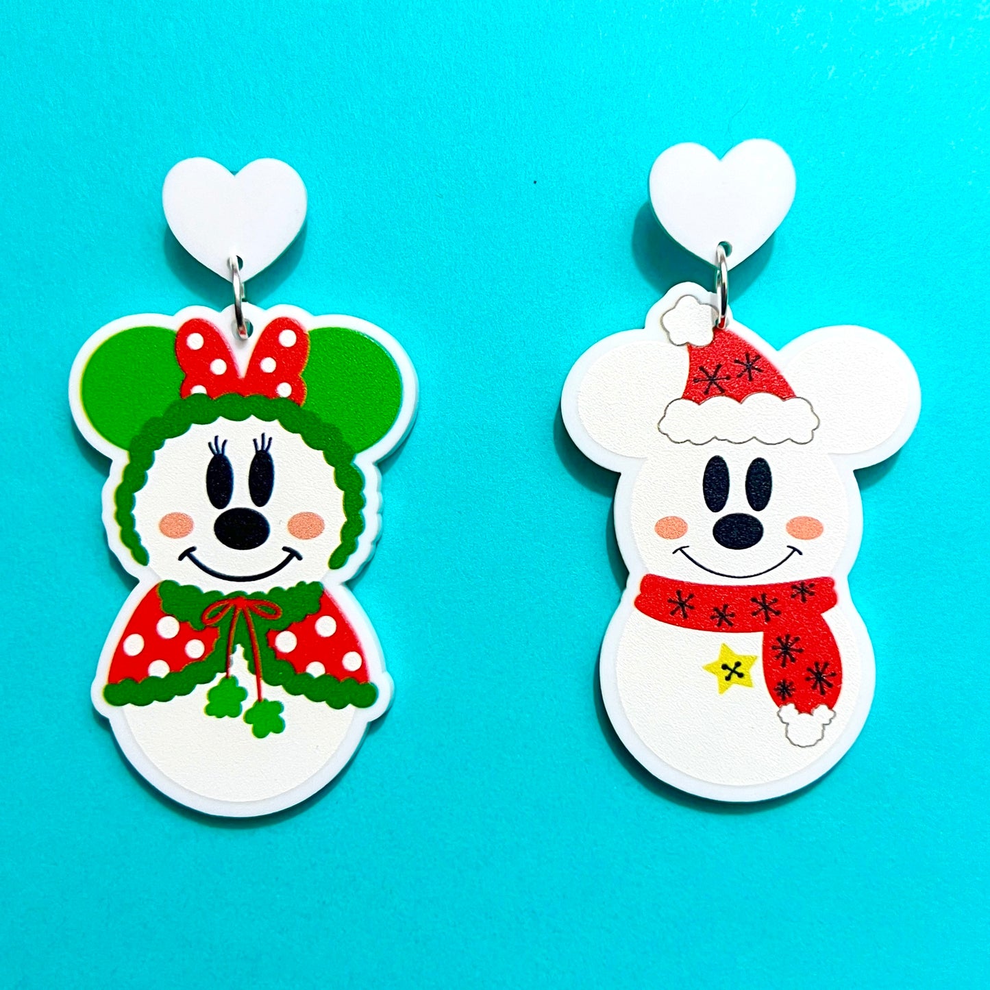 Retro Mouse Snowman Couple Drop Earrings