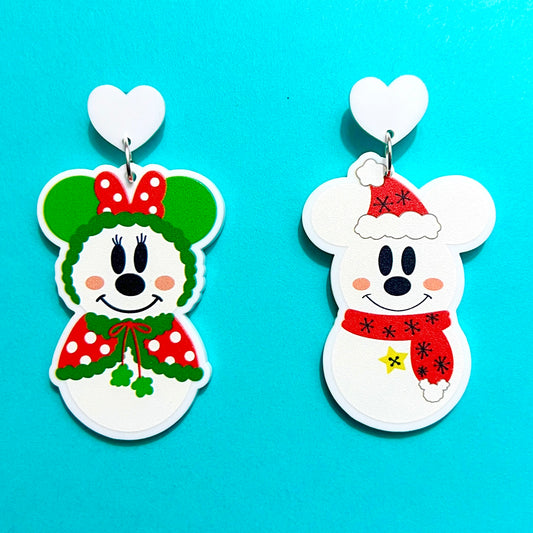 Retro Mouse Snowman Couple Drop Earrings