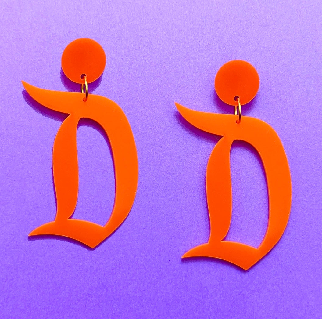 Orange Retro “D” Drop Earrings