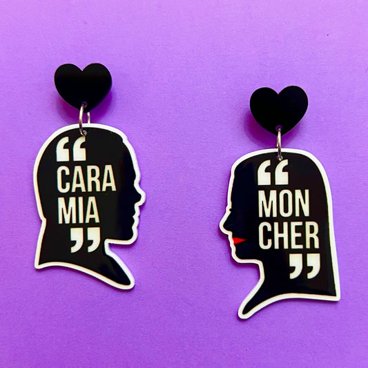 Morticia & Gomez Silhouette Acrylic Drop Earrings
