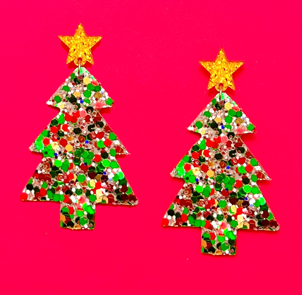 Glitter Christmas Tree Drop Earrings