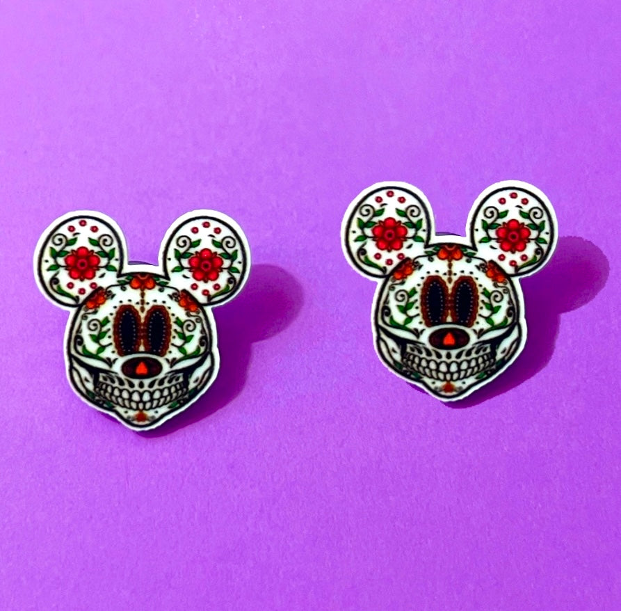 Mouse Sugar Skull Acrylic Post Earrings