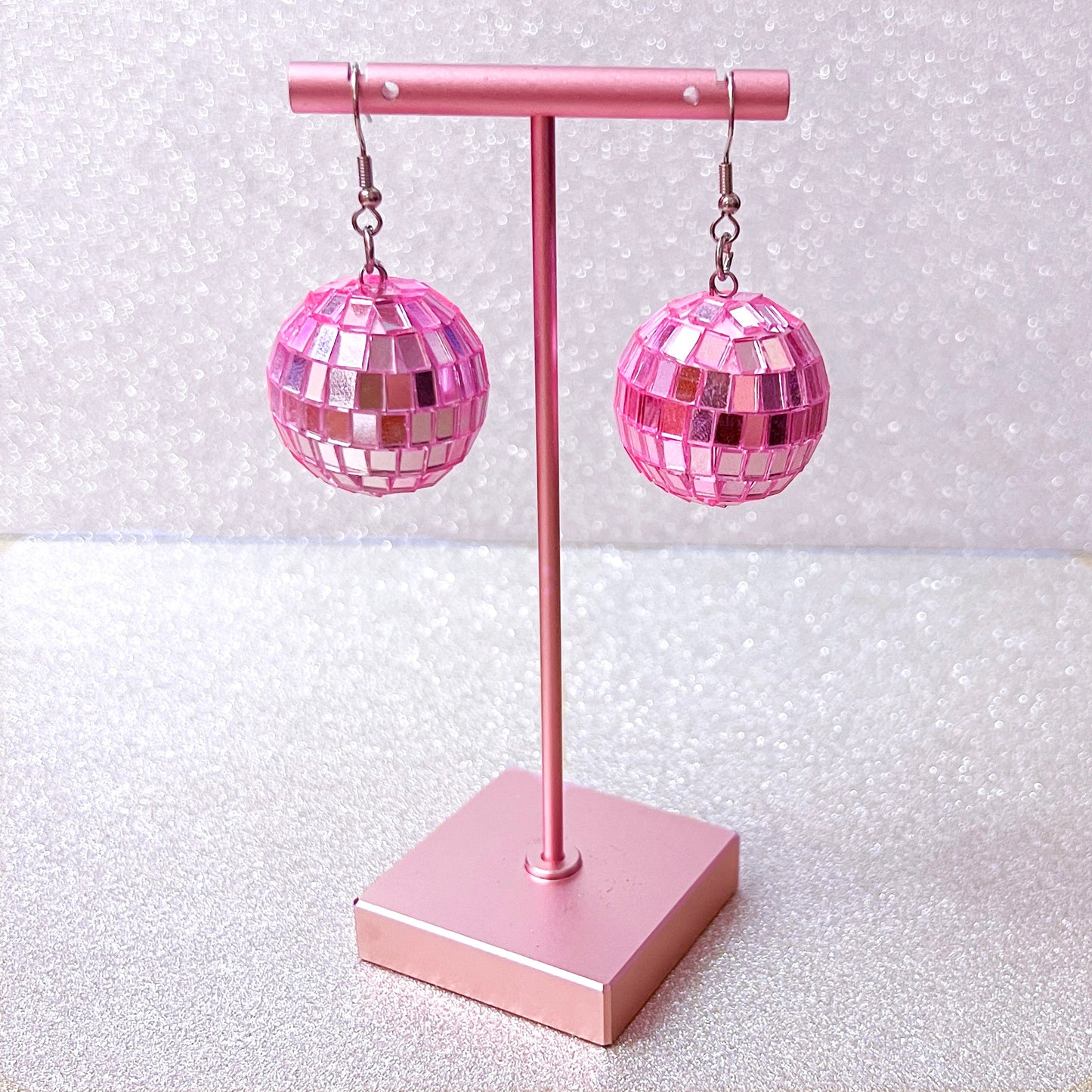 Pastel Pink Disco Ball Earrings