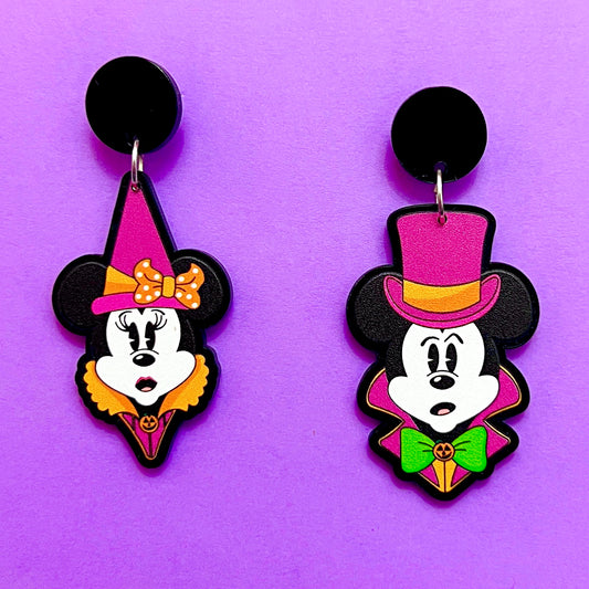 Retro Mouse Witchy Couple Halloween Drop Earrings