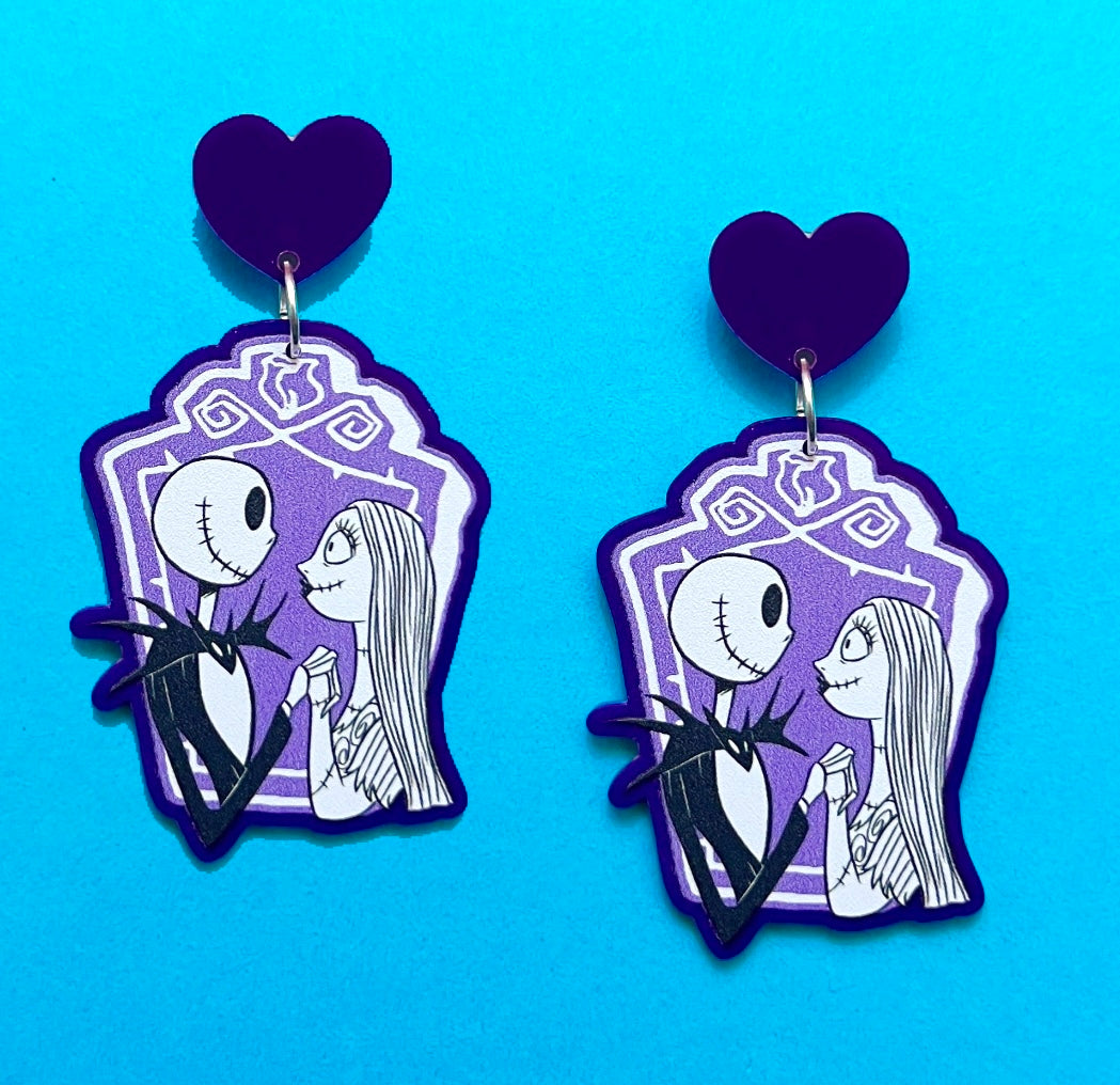 Jack & Sally Purple Coffin Drop Earrings