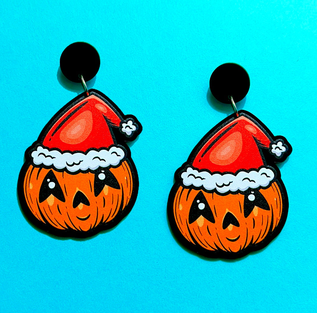 Santa Hat Pumpkin Drop Earrings