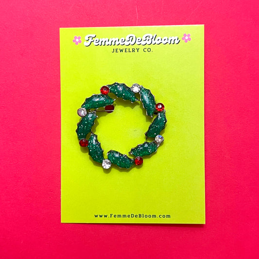 1980s Glitter Wreath Brooch