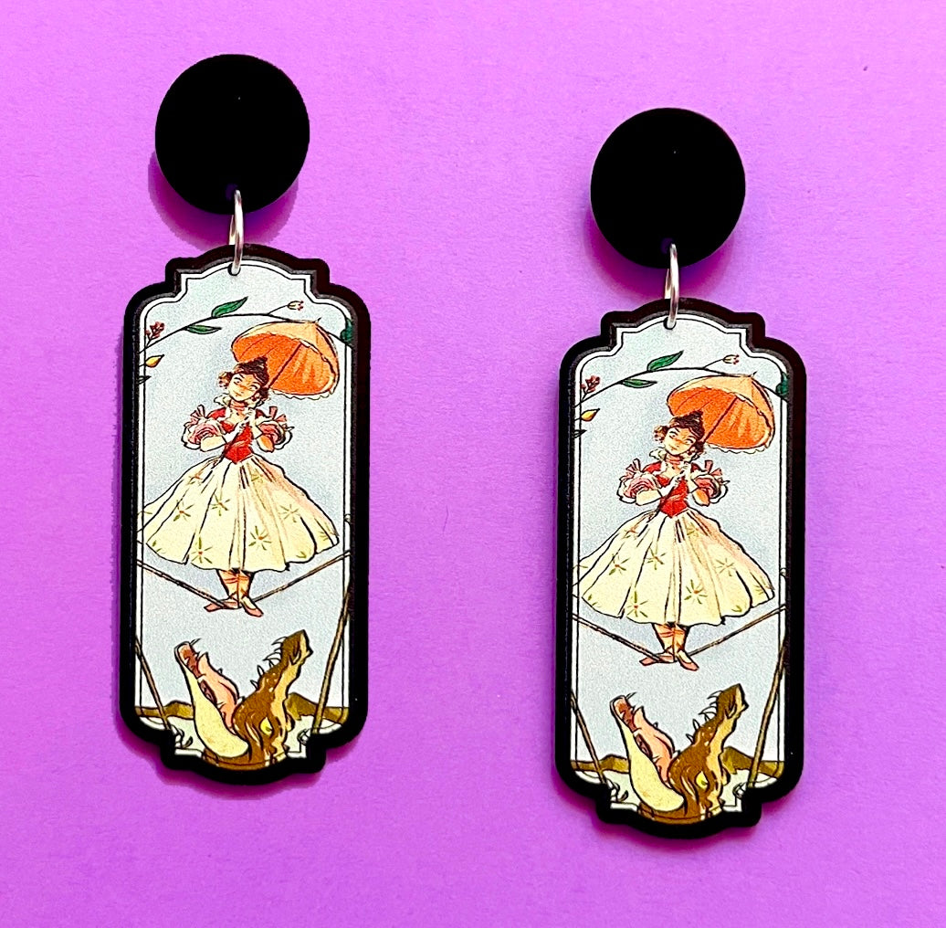 Tightrope Girl Portrait Acrylic Drop Earrings