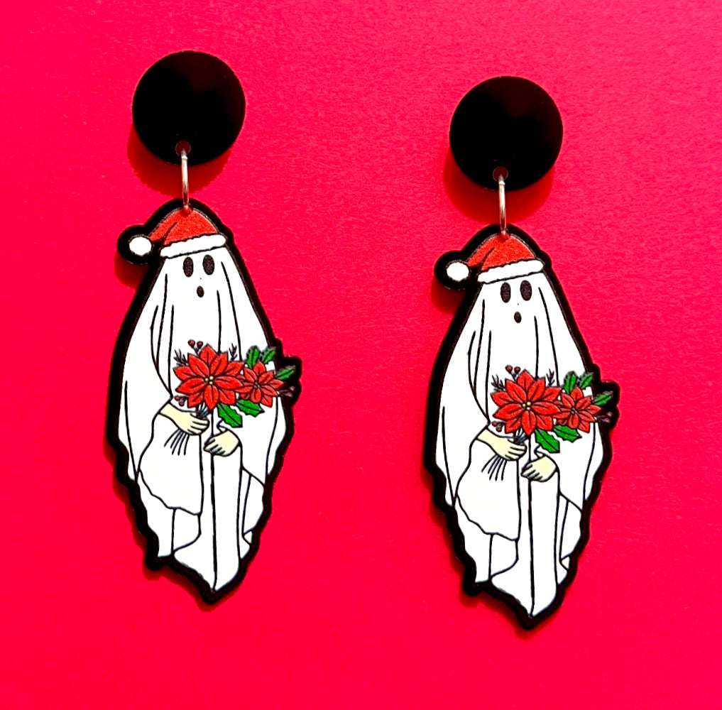Holiday Flower Bouquet Ghost Drop Earrings