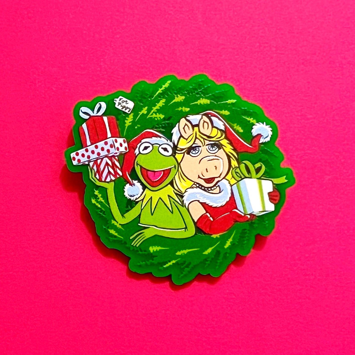 Kermie & Piggy Wreath Pin Brooch