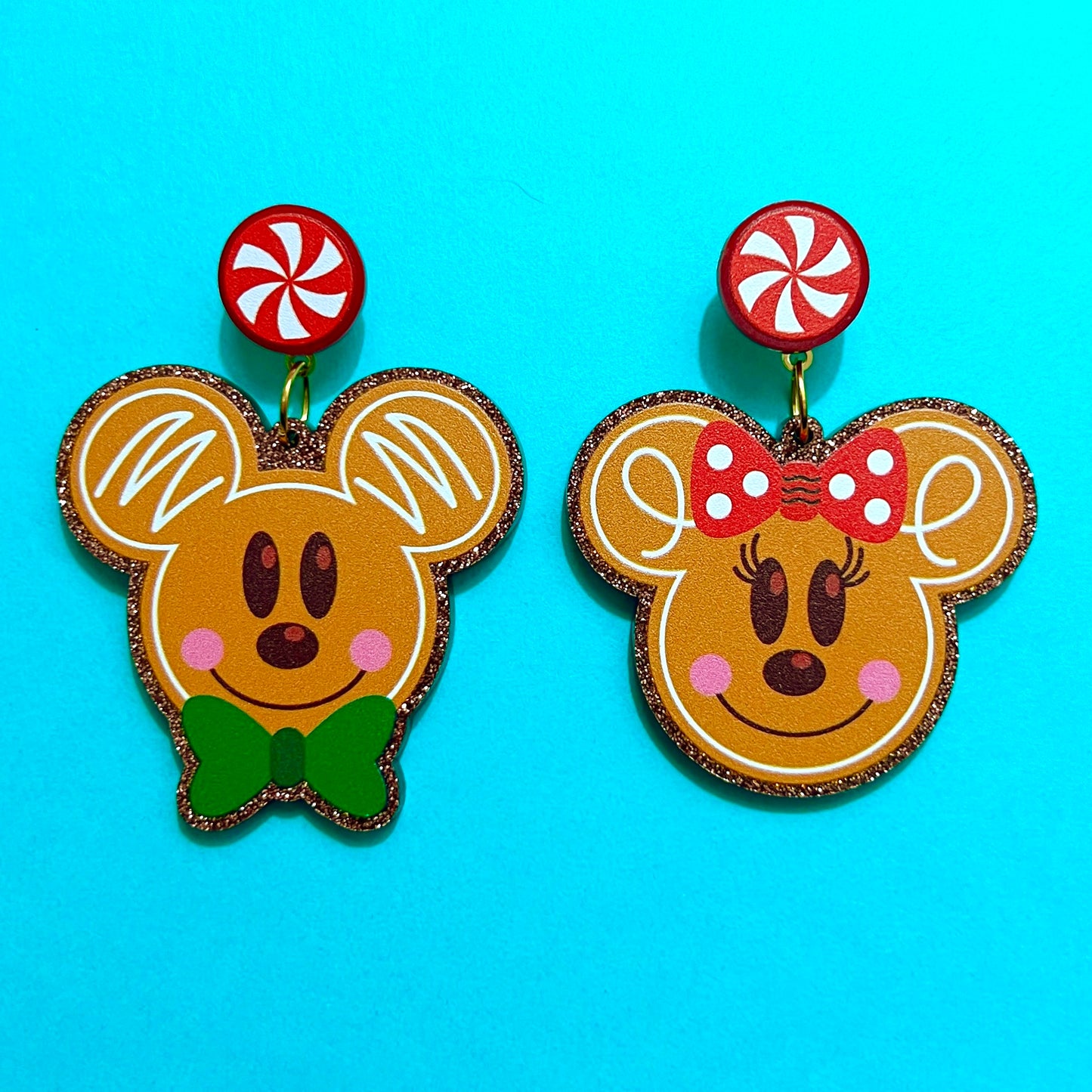 Mouse Gingerbread Couple Peppermint Drop Earrings