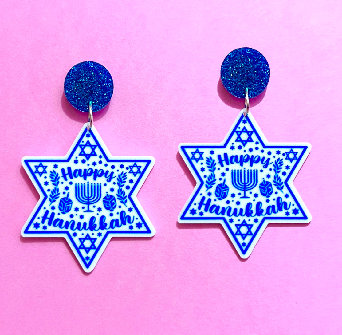 Happy Hanukkah Star Drop Earrings