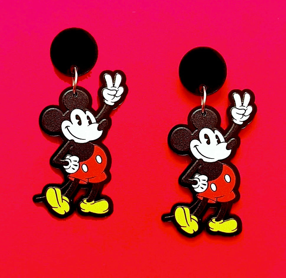 Mouse Peace Sign Drop Earrings