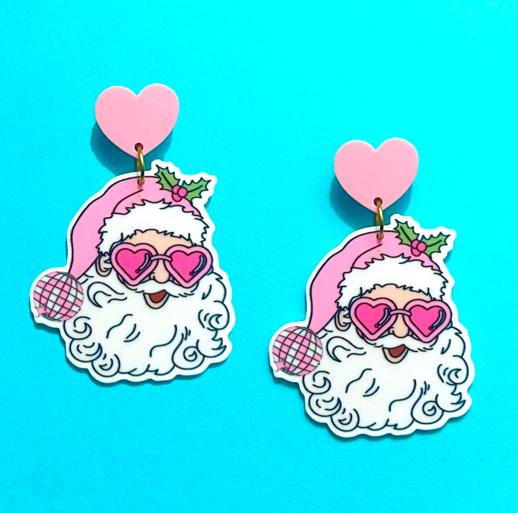 Pink Retro Santa Drop Earrings