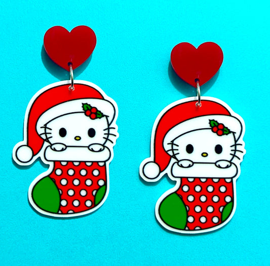 Kitty Stocking Drop Earrings