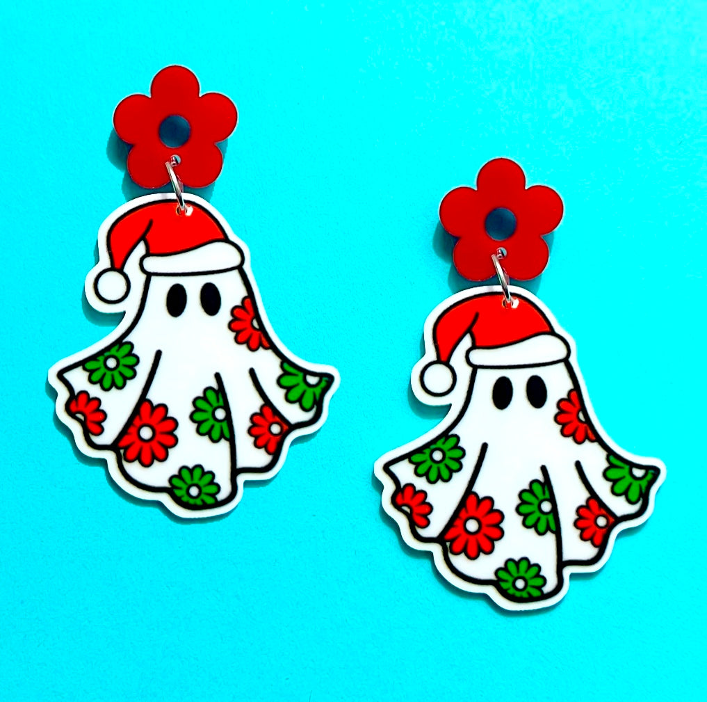 Flower Power Holiday Ghost Drop Earrings