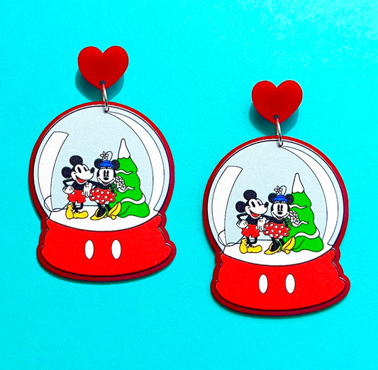 Mouse Couple Snow Globe Drop Earrings