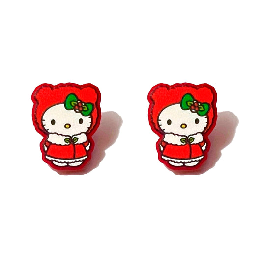Red Holiday Kitty Post Earrings