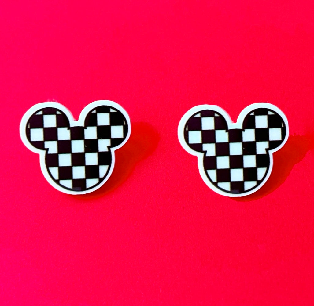 Checkered Mouse Post Earrings