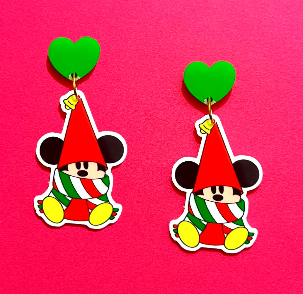 Mouse Holiday Gnome Drop Earrings