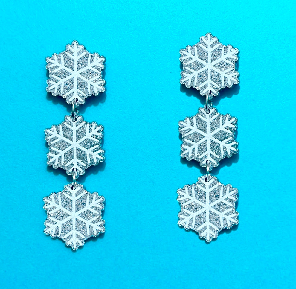 Silver Snowflake Tiered Drop Earrings