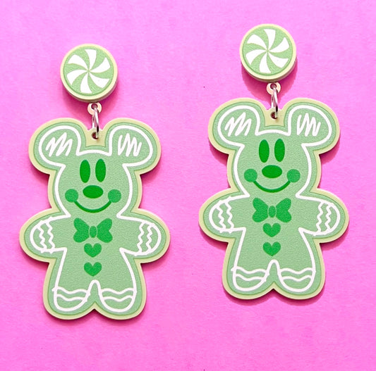Mint Mouse Gingerbread Drop Earrings