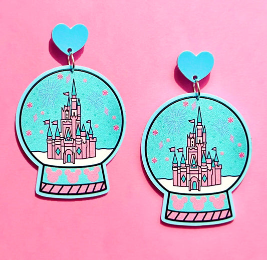 Pastel Winter Castle Globe Drop Earrings