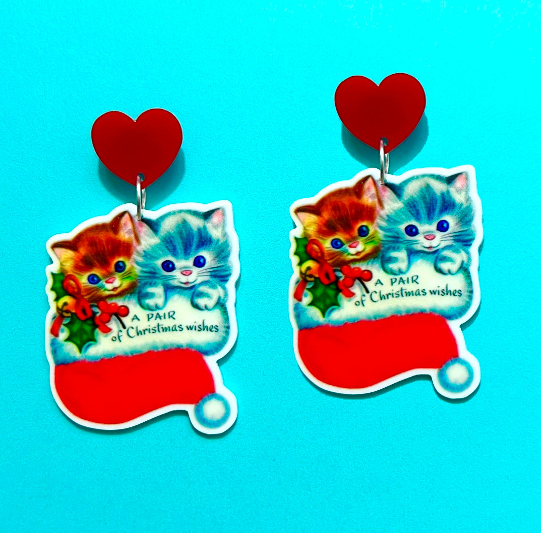 Vintage Cats Stocking Drop Earrings