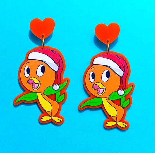 Orange Bird Santa Hat Drop Earrings