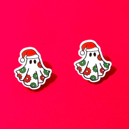 Flower Power Ghost Christmas Post Earrings