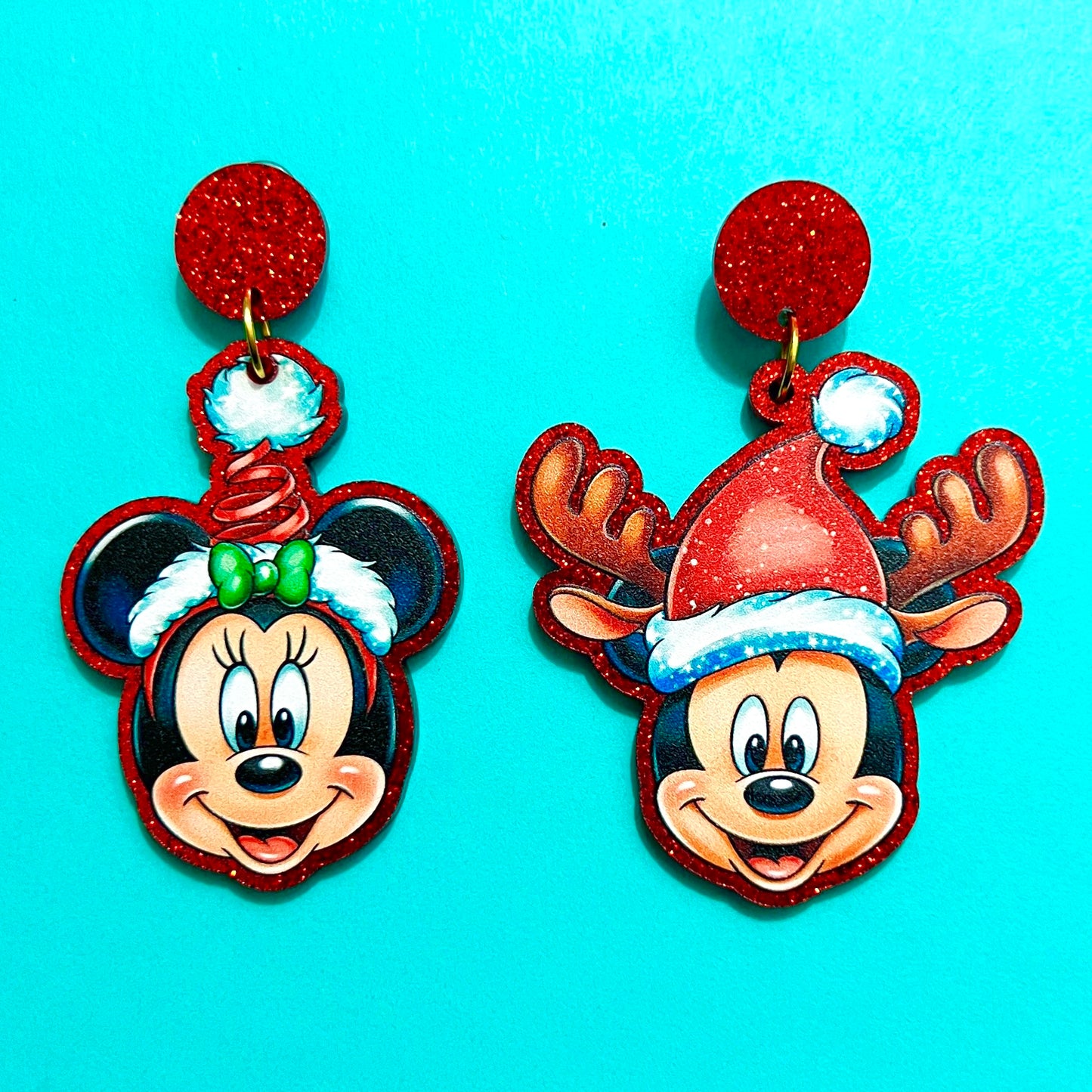 Mouse Couple Sparkle Reindeer Earrings