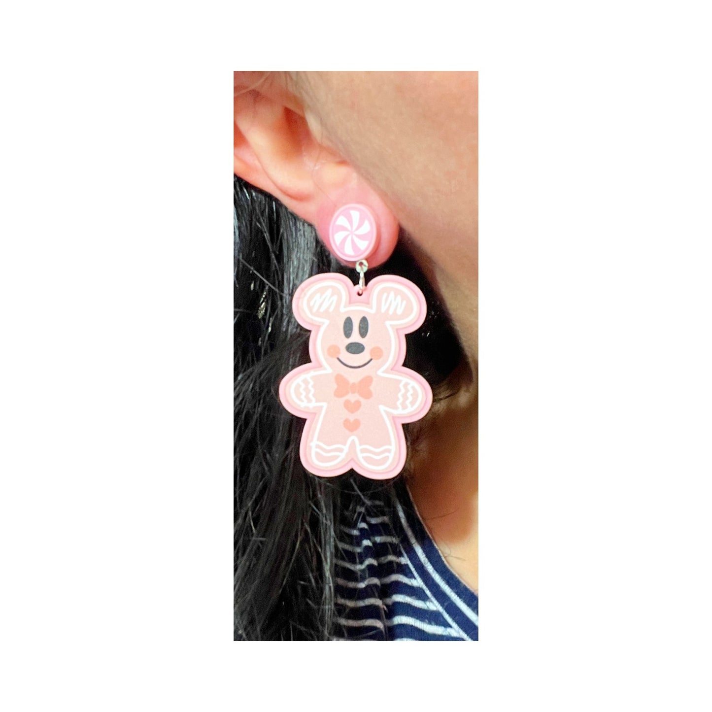Pink Mouse Gingerbread Couple Drop Earrings