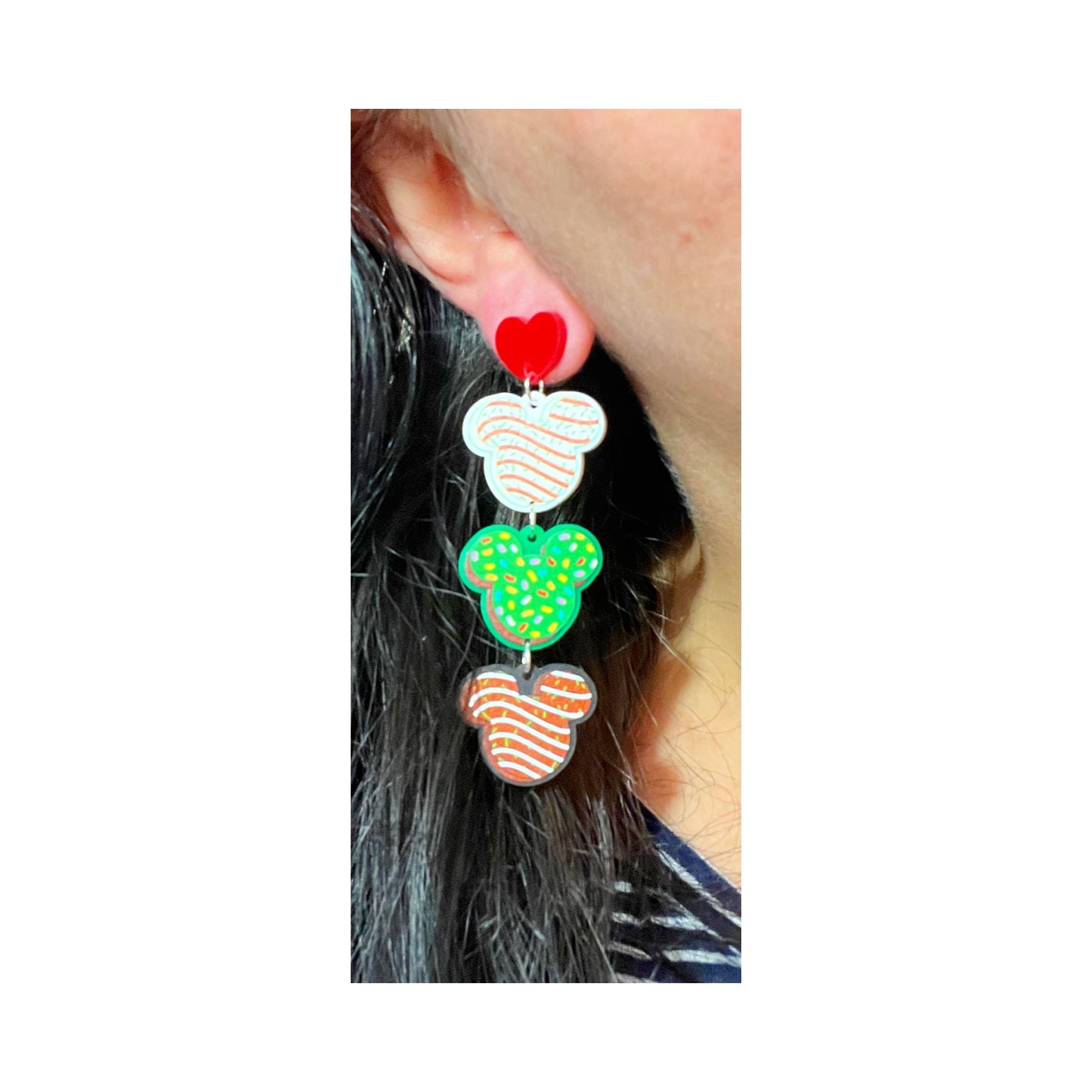 Mouse Christmas Tree Cake Tiered Drop Earrings