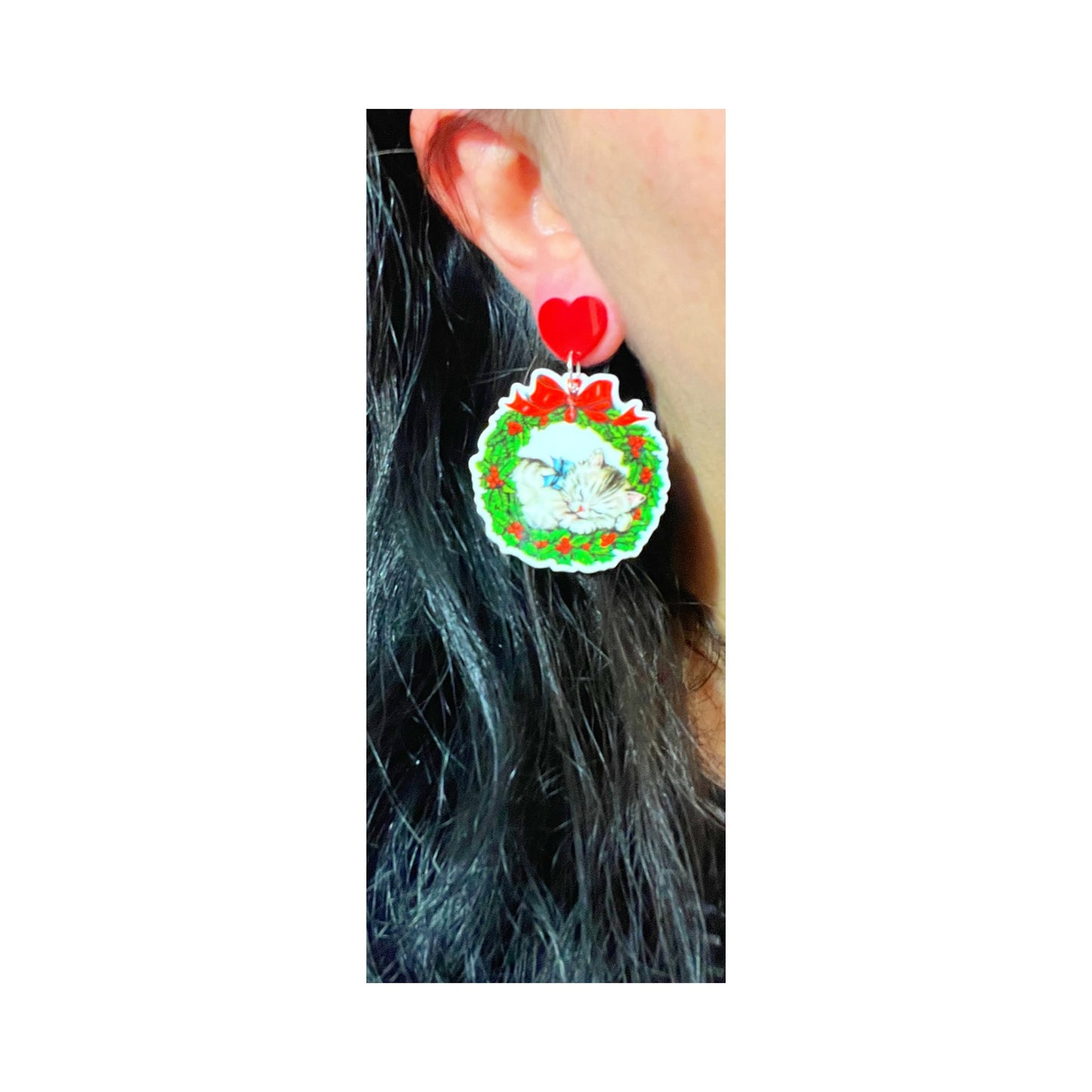 Vintage Cat Wreath Drop Earrings