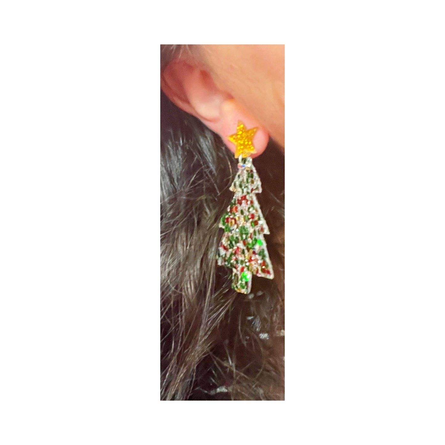 Glitter Christmas Tree Drop Earrings