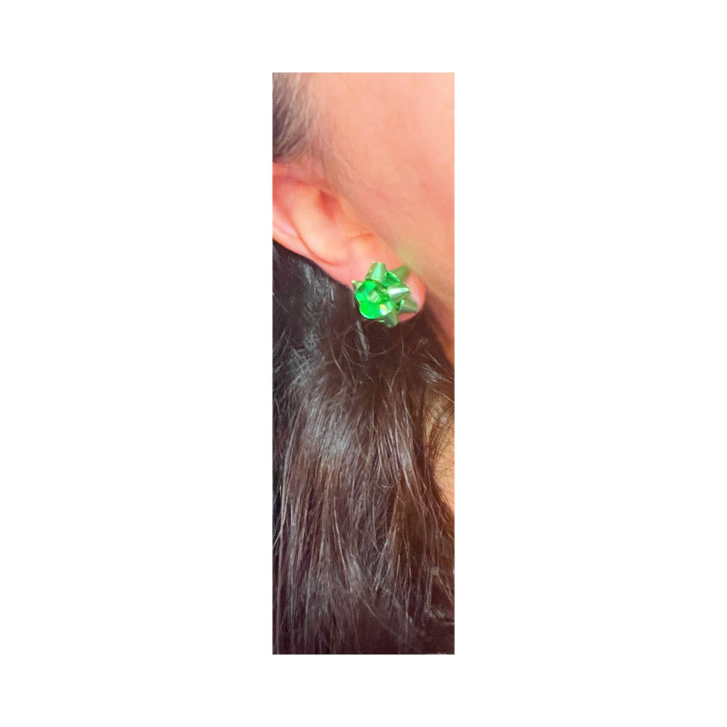 Large Green Christmas Bow Post Earring