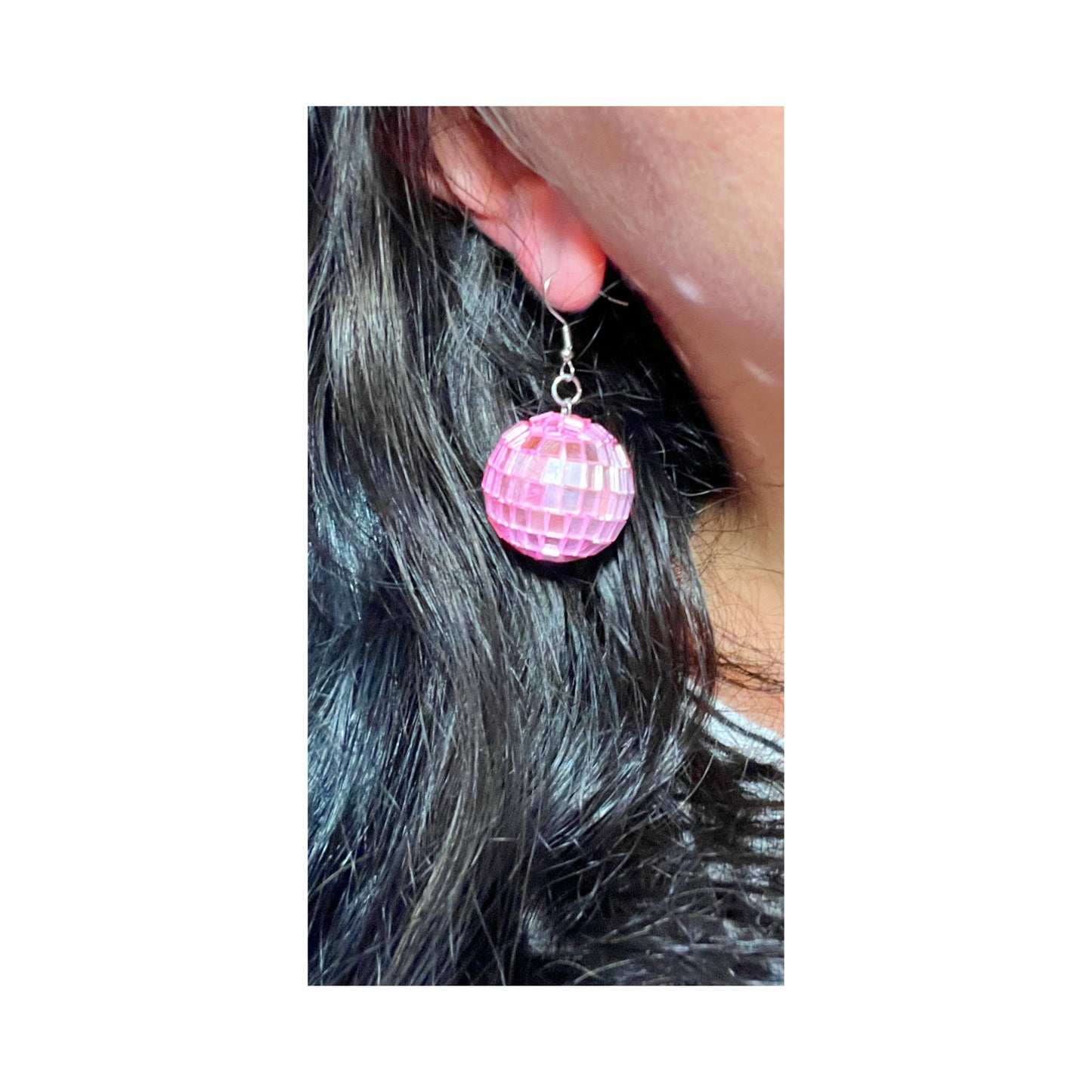 Pastel Pink Disco Ball Earrings