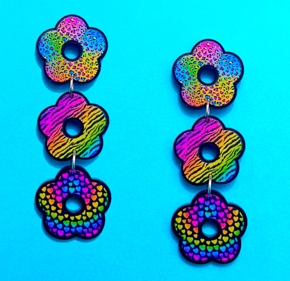 90s Neon Tiered Flower Acrylic Drop Earrings