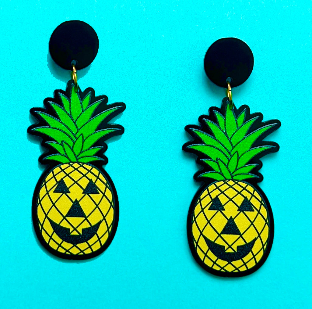 Pineapple Jack-O-Lantern Acrylic Drop Earrings