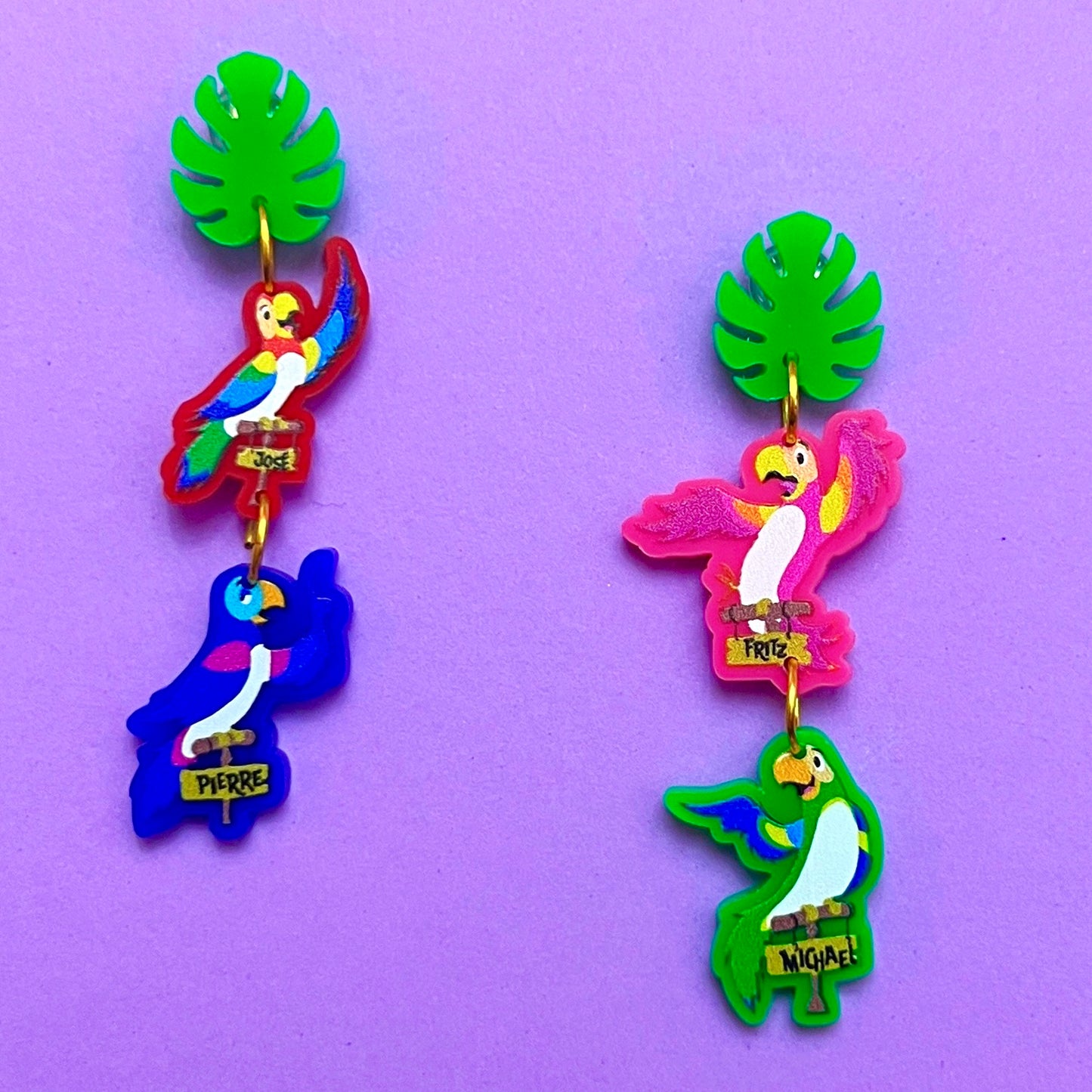 Tiki Birds Tiered Acrylic Acrylic Drop Earrings